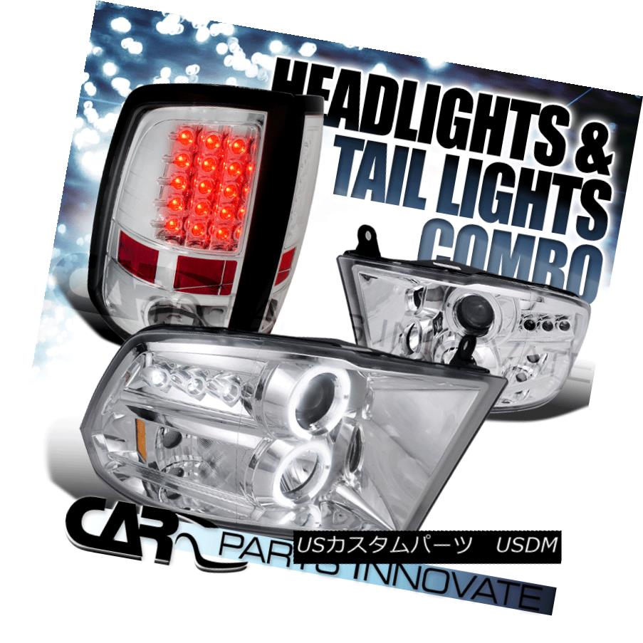 テールライト 09-17 Ram 1500 2500 3500 Halo Projector Headlights+LED Tail Brake Lamp Chrome 09-17ラム1500 2500 3500ハロープロジェクターヘッドライト+ LEDテールブレーキランプクローム 【並行輸入品】