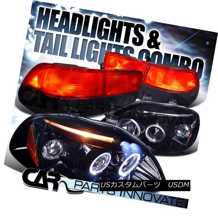 テールライト Glossy Black Fit 96-98 Civic 2Dr Halo Projector Headlight+Red Smoke Tail Lamp 光沢ブラックフィット96-98シビック2Drハロープロジェクターヘッドライト+レッド煙テールランプ 【並行輸入品】