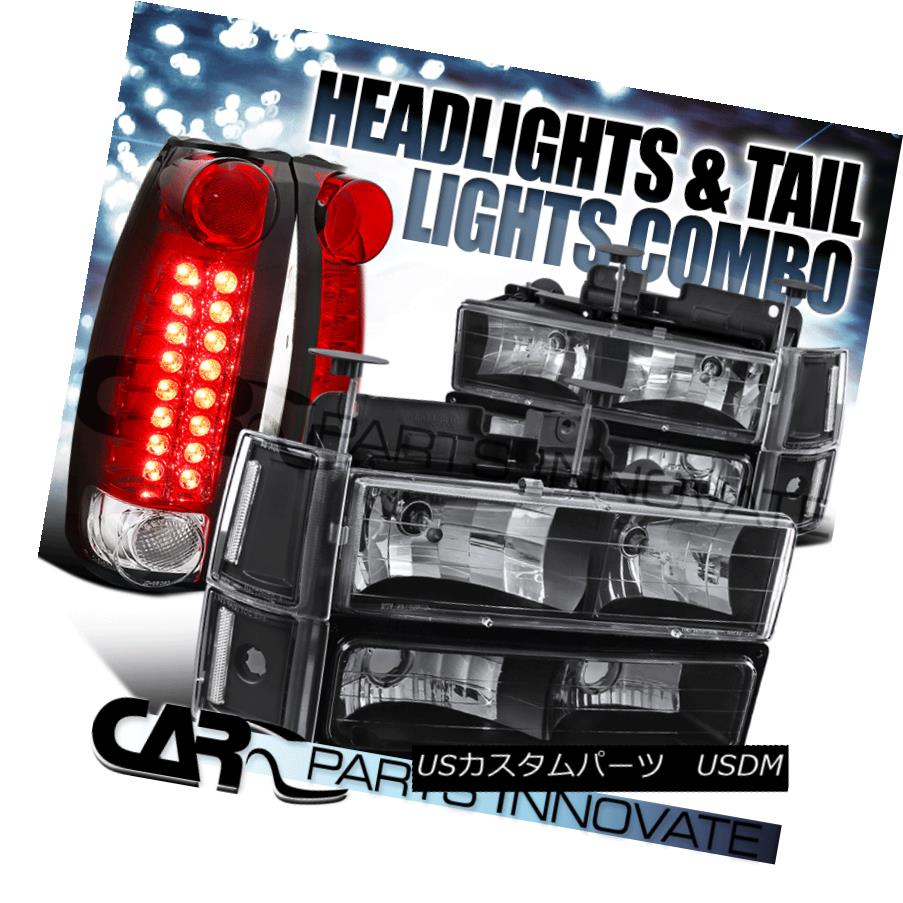 テールライト 94-98 Sierra Black Clear Headlights+Bumper Corner Lamps+Rear Red LED Tail Lamps 94-98 Sierra Blackクリアヘッドライト+ Bum /コーナーランプ+リアレッドLEDテールランプ 【並行輸入品】