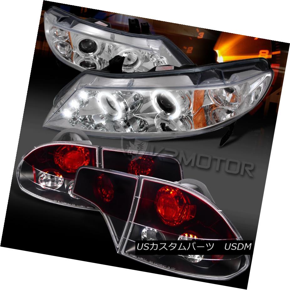 テールライト Fit 06-11 Civic 4DR Chrome LED Halo Projector Headlights+Red/Clear Tail Lamps フィット06-11シビック4DRクロームLEDハロープロジェクターヘッドライト+レッド /クリアテールランプ 【並行輸入品】 52,668円
