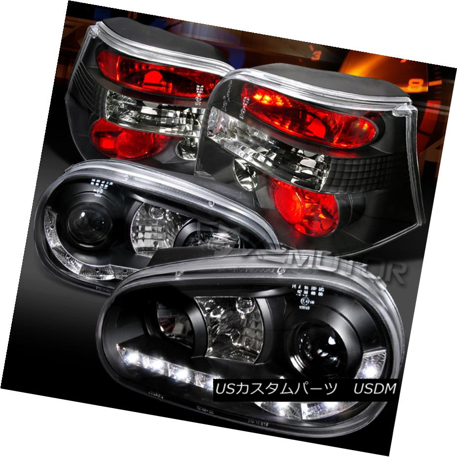 テールライト Fit 99-06 Golf Black LED DRL Strip Projector Headlights+Black Tail Lamps フィット99-06ゴルフブラックLED DRLストリッププロジェクターヘッドライト+ Bla ckテールランプ 【並行輸入品】