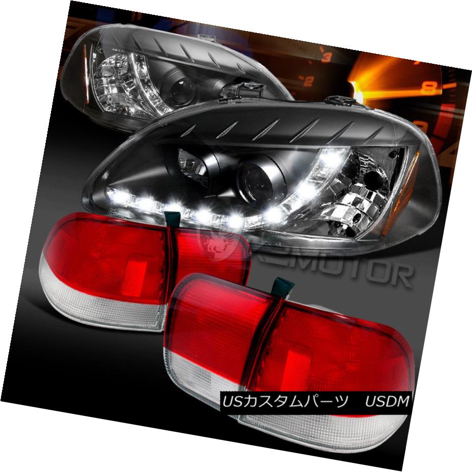 テールライト For 96-98 Civic Sedan Blk R8 LED DRL Projector Head lights+Red/Clear Tail Lamps 96-98 Civic Sedan Blk R8 LED DRLプロジェクターヘッドライト+レッド/クリーン arテールランプ 【並行輸入品】