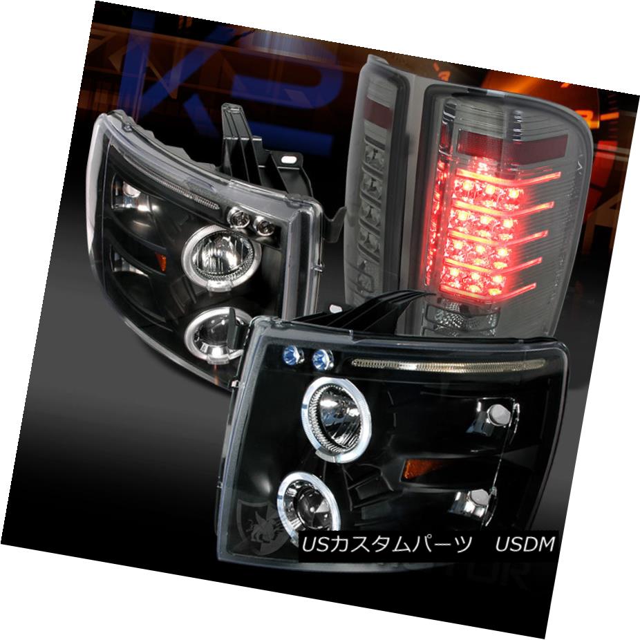 テールライト 07-14 Silverado Black Dual Halo Projector Headlights+Smoke LED Tail Lamps 07-14 Silverado Blackデュアル・ハロー・プロジェクター・ヘッドライト+ Smo ke LEDテールランプ 【並行輸入品】