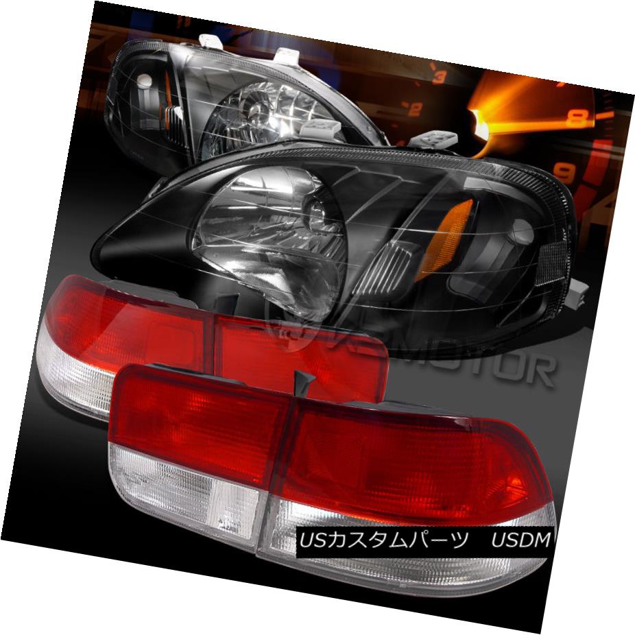 テールライト Fit 99-00 Civic 2DR Black Crystal Headlights+Red Clear Tail Lamps フィット99-00シビック2DRブラッククリスタルヘッドライト+レッドクリアテールランプ 【並行輸入品】