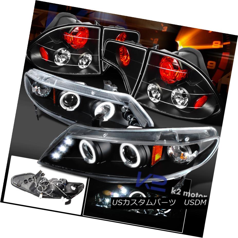 テールライト For 06-11 Civic 4Dr Dual Halo Black Projector LED Headlights+Tail Lamps Pair 06-11シビック4Drデュアルハローブラックプロジェクター用LEDヘッドライト+タイ lランプペア 【並行輸入品】