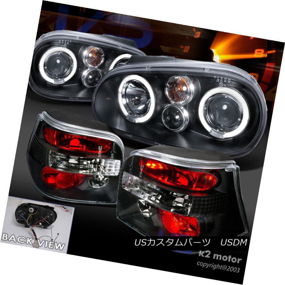 テールライト For 99-06 VW Golf MK4 Halo Projector Black Headlights+Tail Lights Brake Lamps 99-06 VWゴルフMK4ハロープロジェクター用ブラックヘッドライト+タイ lライティングブレーキランプ 【並行輸入品】