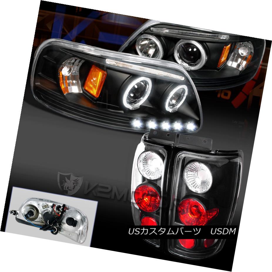 テールライト Ford 97-02 Expedition Black/Clear LED DRL Halo Projector Headlight+ Tail Lamp フォード97-02遠征黒/クリアLED DRLハロープロジェクターヘッドライト+テールランプ 【並行輸入品】