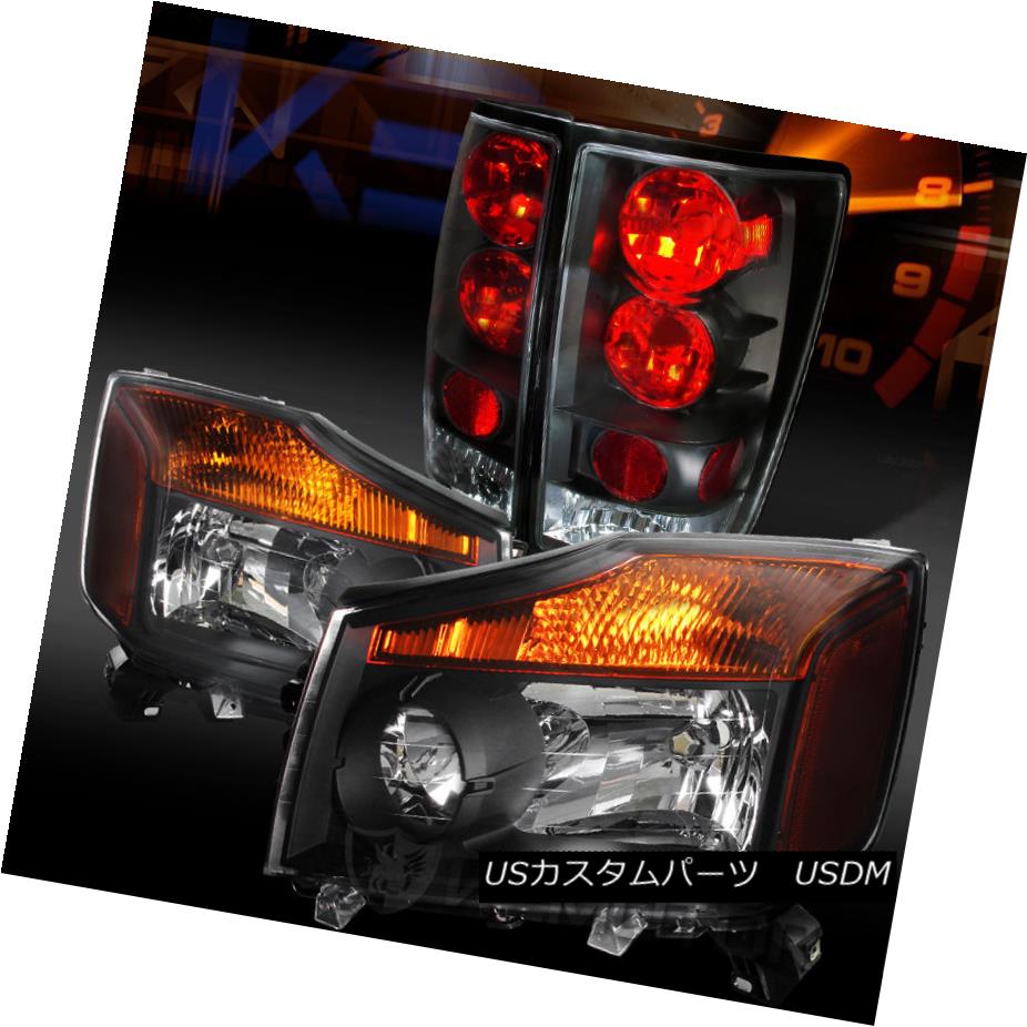 テールライト Fit 04-13 Titan Pickup Crystal Black Headlights+Black Tail Lamps フィット04-13タイタンピックアップクリスタルブラックヘッドライト+ Bla ckテールランプ 【並行輸入品】