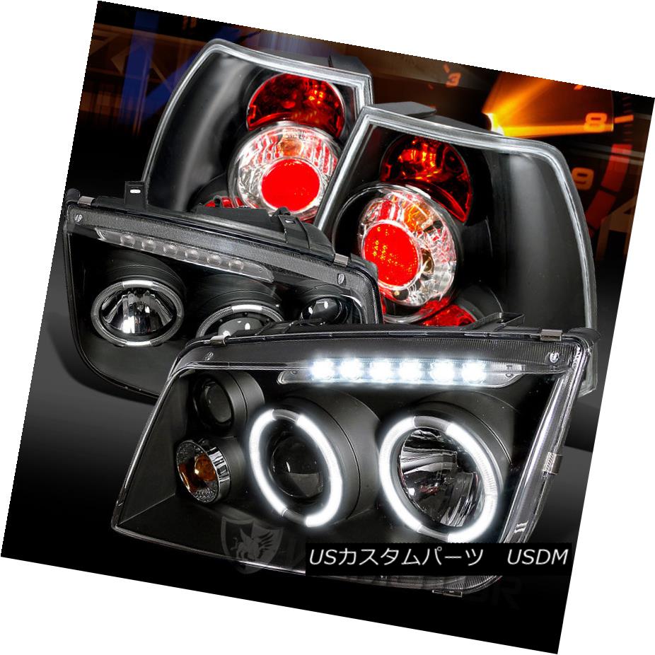 テールライト Fit 99-04 Jetta Black Halo LED DRL Projector Headlights+Black Tail Lamps Fit 99-04 Jetta Black Halo LED DRLプロジェクターヘッドライト+ Bla ckテールランプ 【並行輸入品】