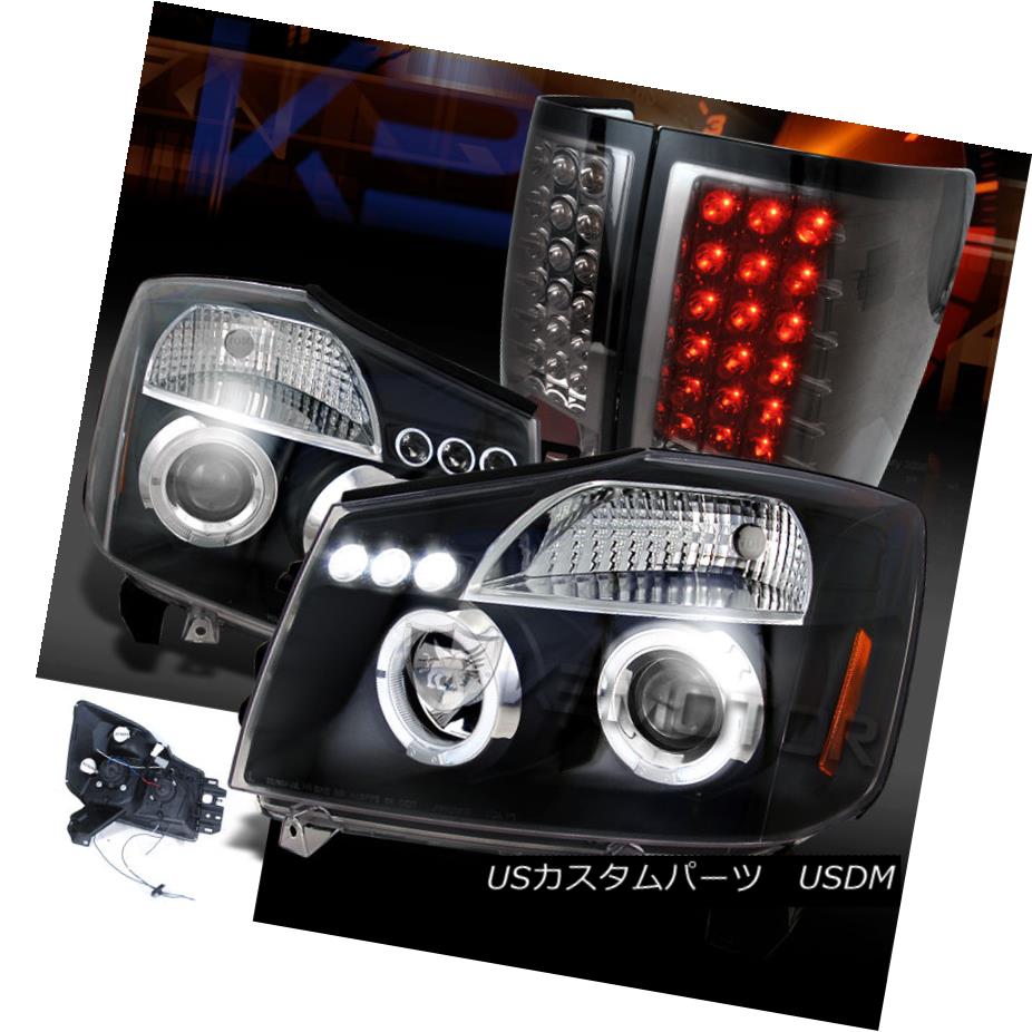 テールライト Fit 04-13 Titan Black Halo Projector Headlights+Smoke LED Rear Tail Lamps フィット04-13タイタンブラックハロープロジェクターヘッドライト+スモール ke LEDリアテールランプ 【並行輸入品】