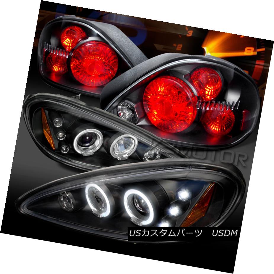 テールライト 99-05 Pontiac Grand AM Black LED Halo Projector Headlights+Rear Tail Lamps 99-05ポンティアックグランドAMブラックLEDハロープロジェクターヘッドライト+リア rテールランプ 【並行輸入品】