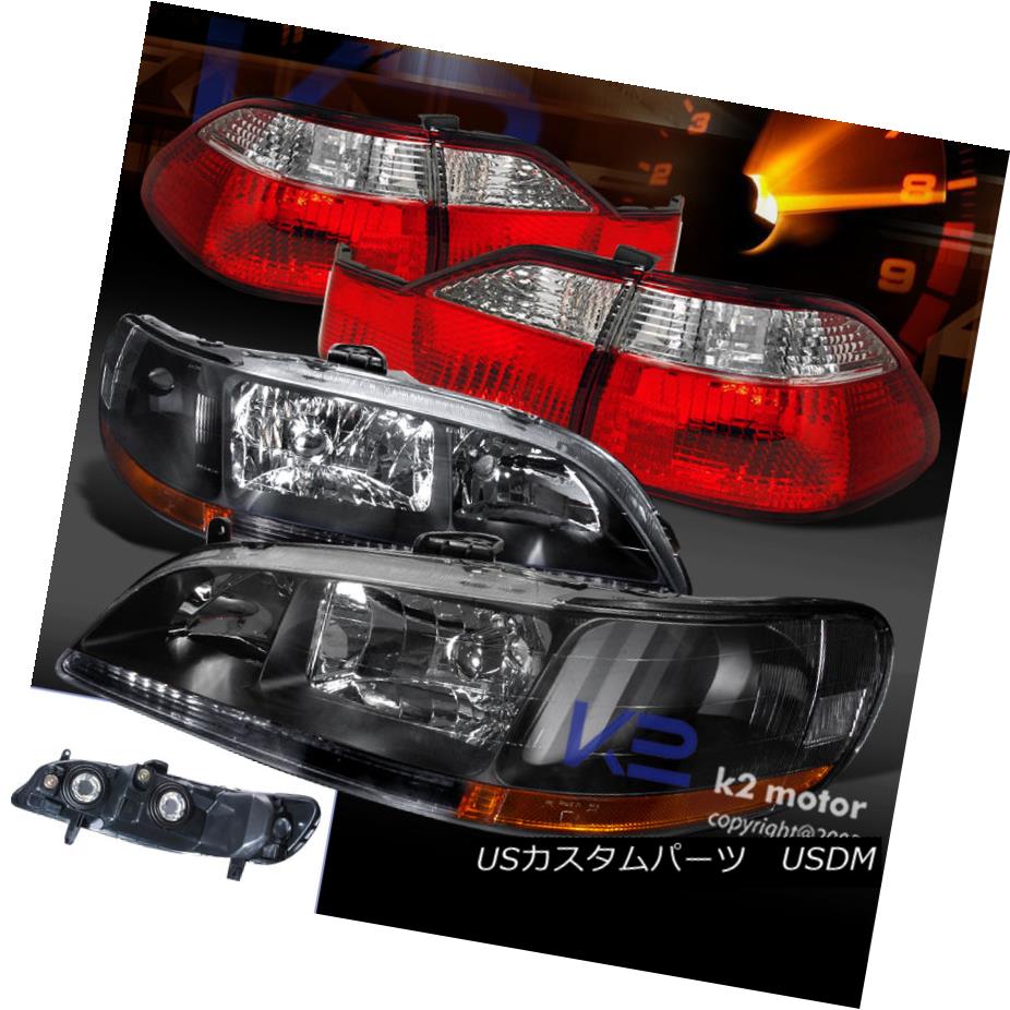 テールライト Fit 98-00 Accord 4Dr Sedan Black Headlights+Red/Clear Rear Tail Brake Lamps フィット98-00アコード4Drセダンブラックヘッドライト+レッド /クリアリアテールブレーキランプ 【並行輸入品】