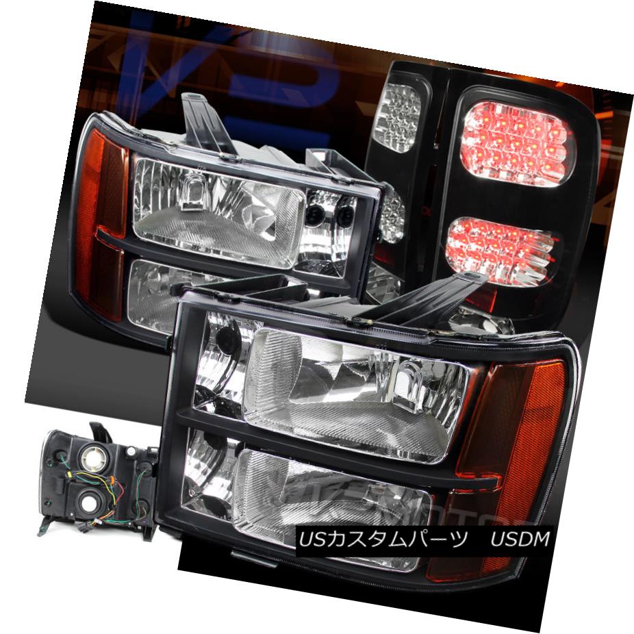 テールライト 07-13 GMC Sierra 1500/2500/3500HD Crystal Black Amber Headlights+LED Tail Lamps 07-13 GMC Sierra 1500/2500/3500 HDクリスタルブラックアンバーヘッドライト+ LEDテールランプ 【並行輸入品】