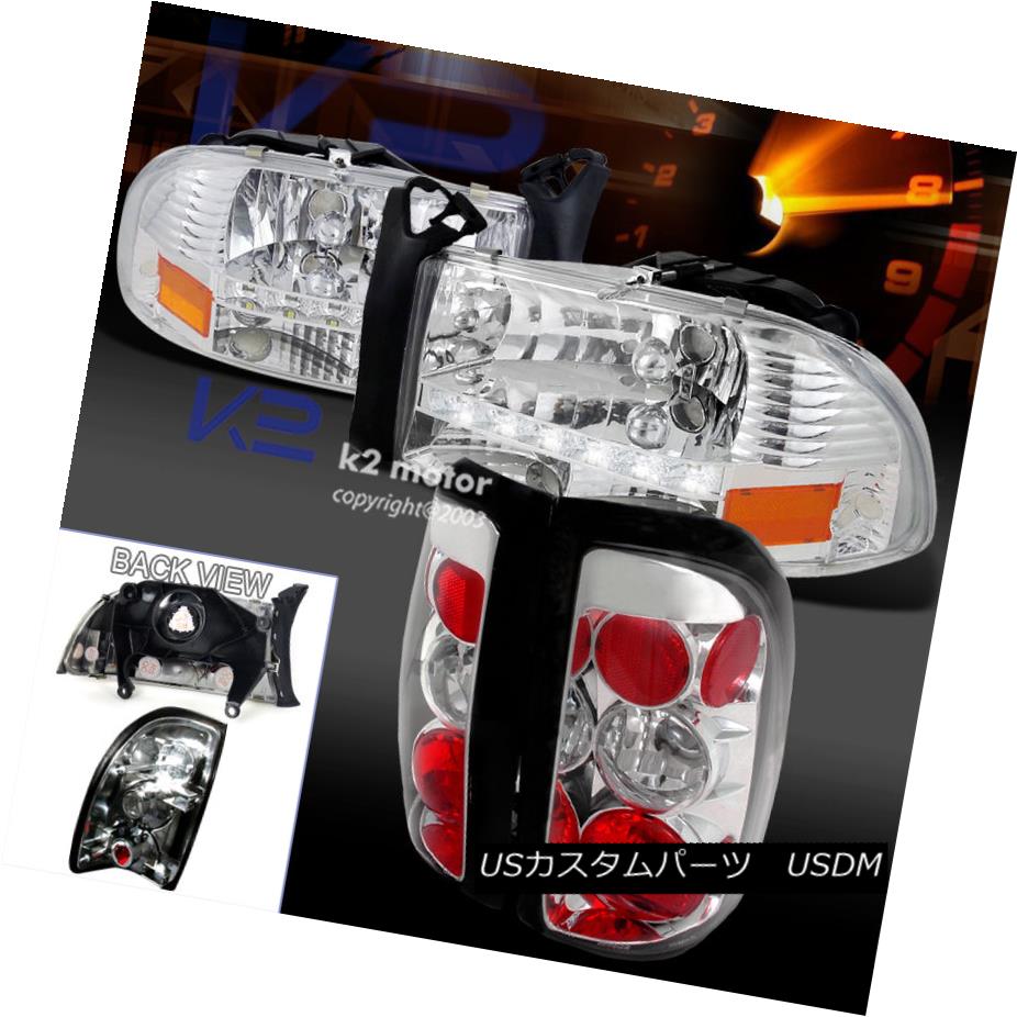 テールライト 97-04 Dodge Dakota Euro Chrome LED DRL Headlight+Clear Rear Tail Lamp 4Pc 97-04ダッジダコタユーロクロームLED DRLヘッドライト+クリーナー rリアテールランプ4枚 【並行輸入品】