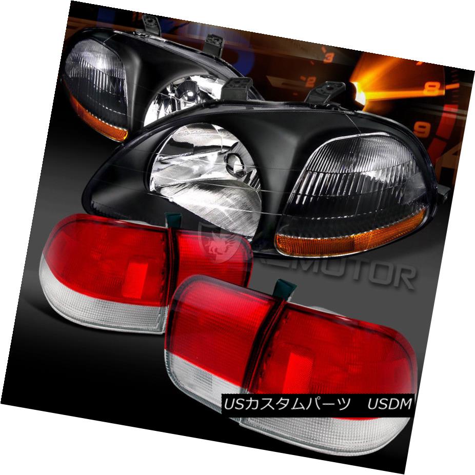 テールライト For 96-98 Honda Civic 4DR Sedan Black Headlights+Red/Clear Tail Brake Lamps 96-98ホンダシビック4DRセダンブラックヘッドライト+レッド /クリアテールブレーキランプ 【並行輸入品】