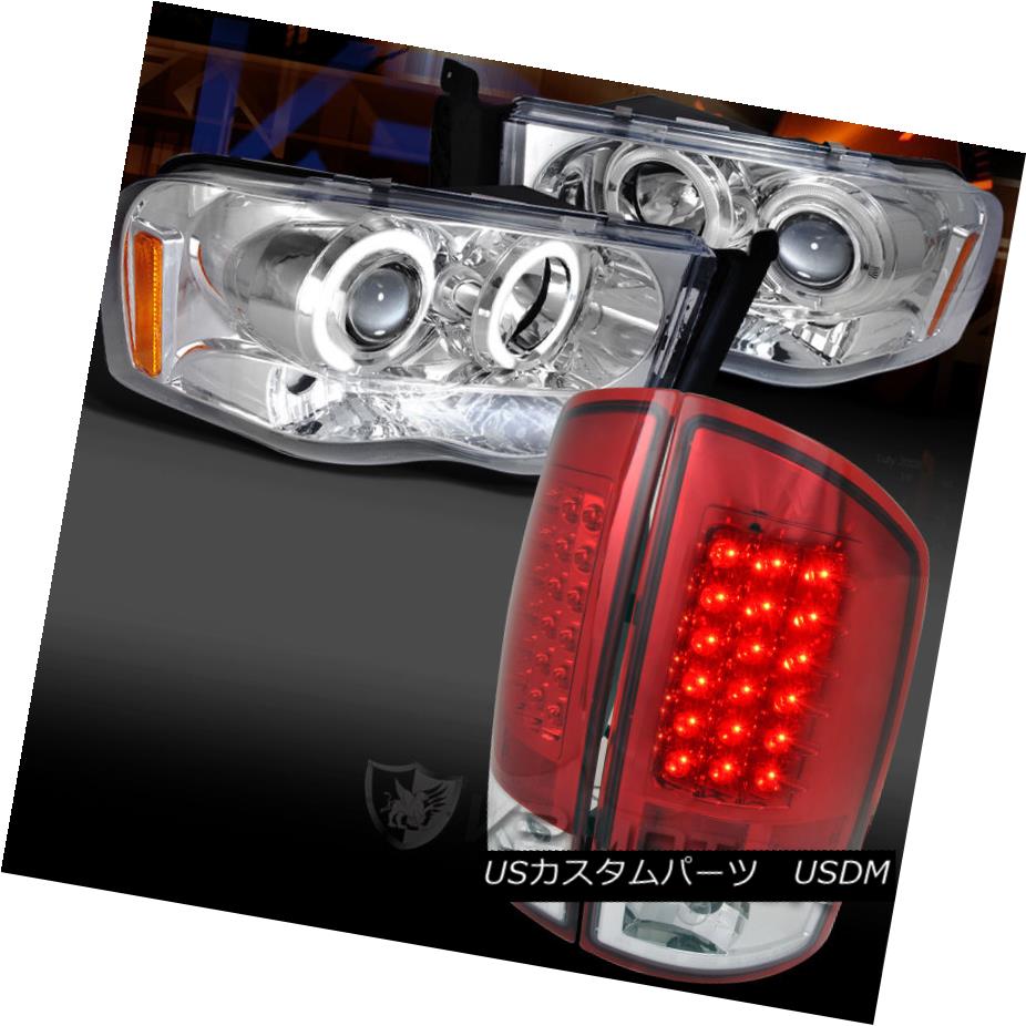 テールライト 02-05 Dodge Ram Chrome Halo Projector Headlights+Red LED Tail Lights Head 02-05ダッジラムクロムハロープロジェクターヘッドライト+レッドLEDテールライトヘッド 【並行輸入品】