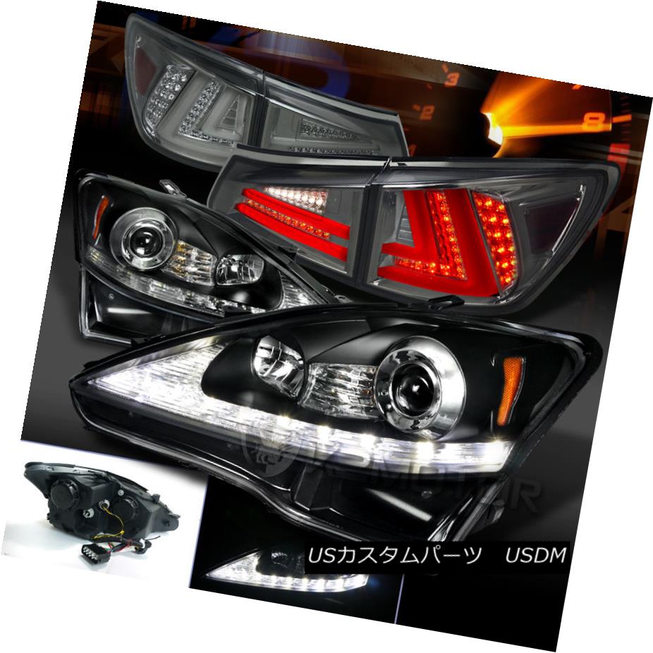 テールライト 06-08 Lexus IS250 Black LED DRL Signal Projector Headlights+Smoke LED Tail Lamps 06-08レクサスIS250ブラックLED DRLシグナルプロジェクターヘッドライト+スモーキー ke LEDテールランプ 【並行輸入品】