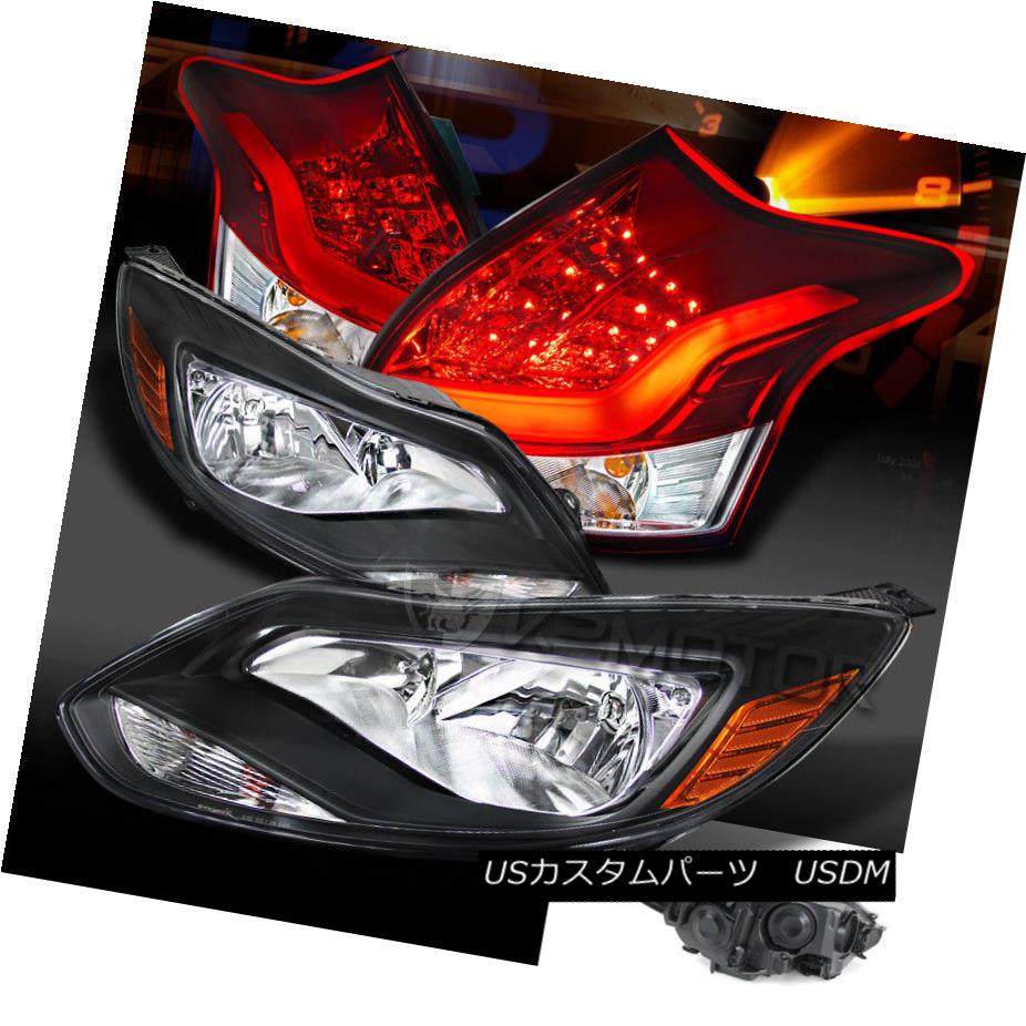 テールライト Ford 12-14 Focus Crystal Black Amber Headlights+Red Clear LED Tail Brake Lamps フォード12-14フォーカスクリスタルブラックアンバーヘッドライト+レッドクリアLEDテールブレーキランプ 【並行輸入品】