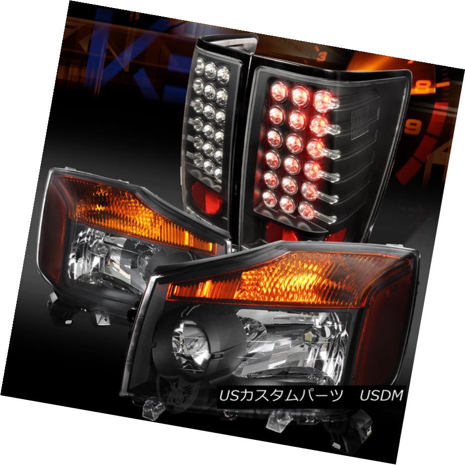 テールライト Fit 04-13 Titan Pickup Crystal Black Headlights+Black LED Tail Lamps フィット04-13タイタンピックアップクリスタルブラックヘッドライト+ Bla ck LEDテールランプ 【並行輸入品】