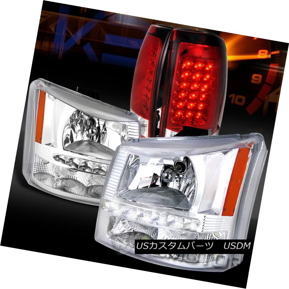 テールライト 03-06 Silverado Chrome SMD DRL Headlights Bumper Lamps+Red LED Tail Lights 03-06 Silverado Chrome SMD DRLヘッドランプバンパーランプ+レッドLEDテールライト 【並行輸入品】