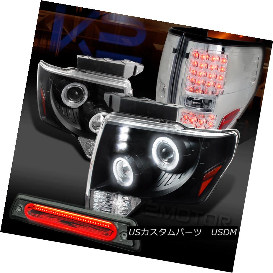 テールライト 09-14 F150 Black Halo Projector Headlights+Clear Tail Lamps+Smoke LED 3rd Brake 09-14 F150ブラックハロープロジェクターヘッドライト+ Cle arテールランプ+ Smoke LED 3rdブレーキ 【並行輸入品】