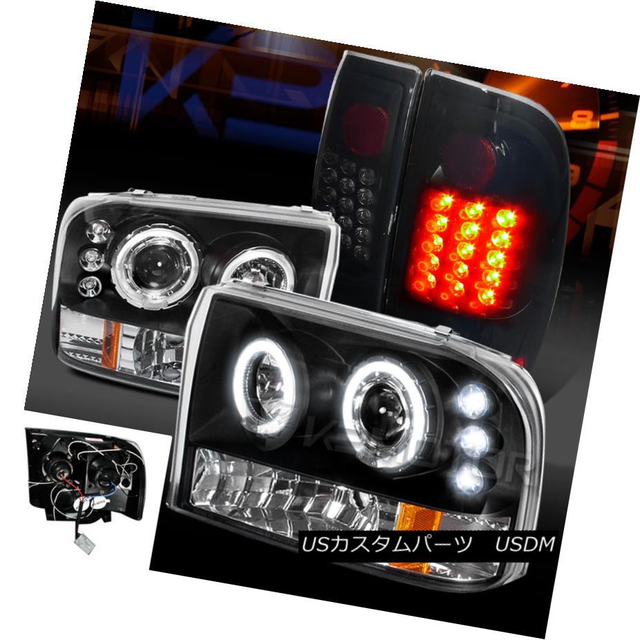 テールライト 99-04 F250/350 Super Duty Halo Projector Headlights+Glossy Black LED Tail Lamps 99-04 F250 / 350スーパーデューティーハロープロジェクターヘッドライト+グロー ssyブラックLEDテールランプ 【並行輸入品】