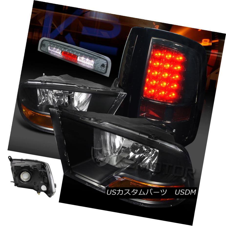 テールライト 09-13 Ram 1500/2500/3500 Black Headlights+Smoke LED Tail Lights+3rd Brake Lamp 09-13ラム1500/2500/3500ブラックヘッドライト+スモーキー ke LEDテールライト+ 3番目のブレーキランプ 【並行輸入品】