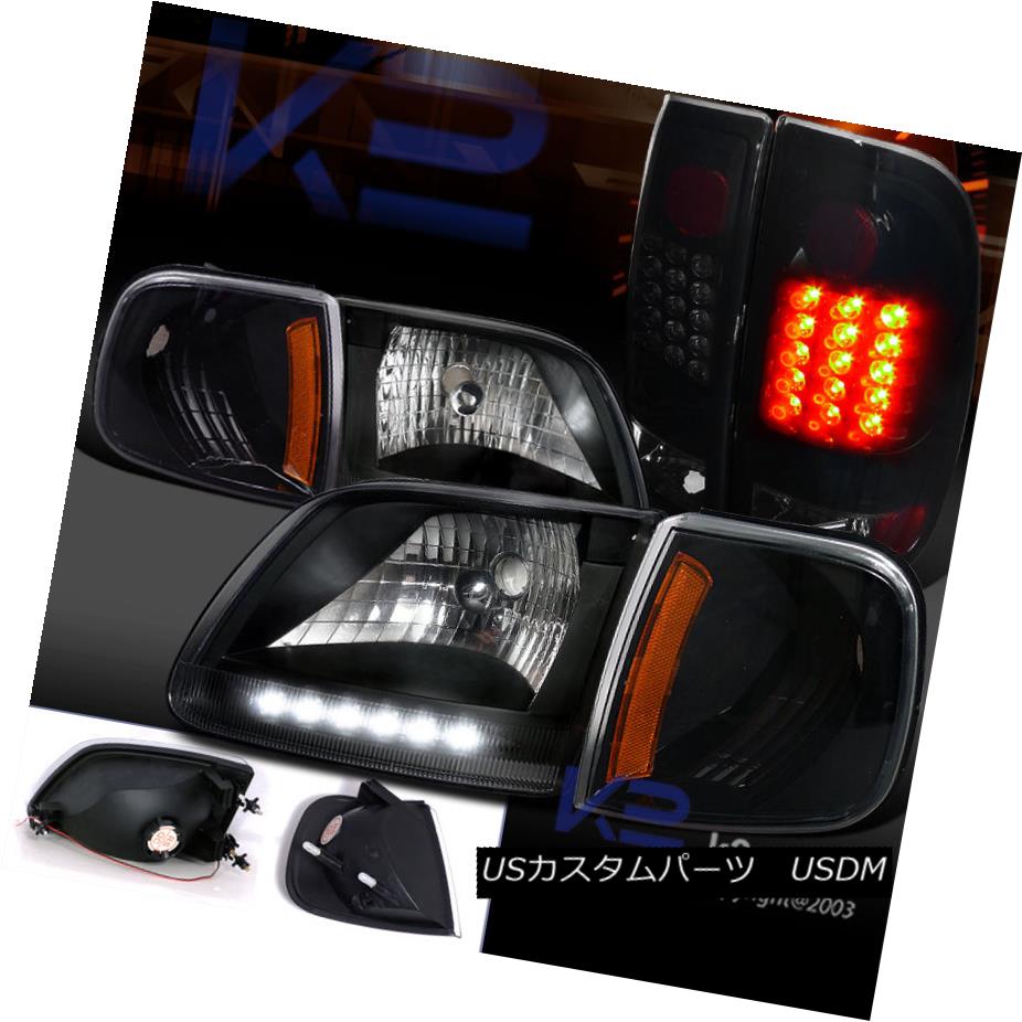 テールライト 97-03 F150 Black Headlight w/ LED DRL+Corner Lamp+Smoke Tint LED Tail Light 97-03 F150ブラックヘッドライトLED / DRL +コーナーランプ+スモークティントLEDテールライト 【並行輸入品】