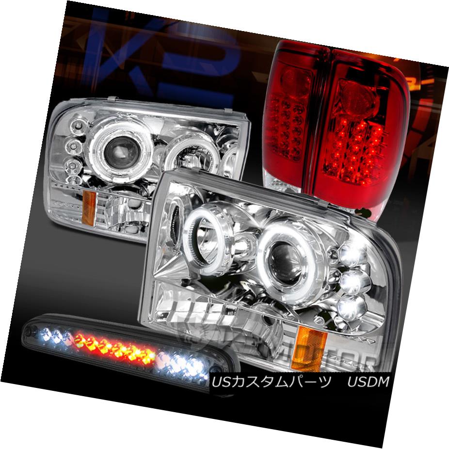 テールライト 99-04 F250 SD Chrome Projector Headlights+Red/Clear Tail+Smoke LED 3rd Brake 99-04 F250 SDクロームプロジェクターヘッドライト+レッド /クリアテール+スモークLED第3ブレーキ 【並行輸入品】