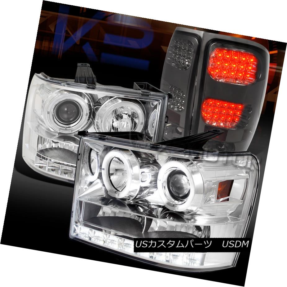 テールライト 07-14 GMC Sierra Chrome Halo Projector Headlights+Smoke LED Tail Lamps 07-14 GMC Sierra Chrome Haloプロジェクターヘッドライト+スモーキー ke LEDテールランプ 【並行輸入品】