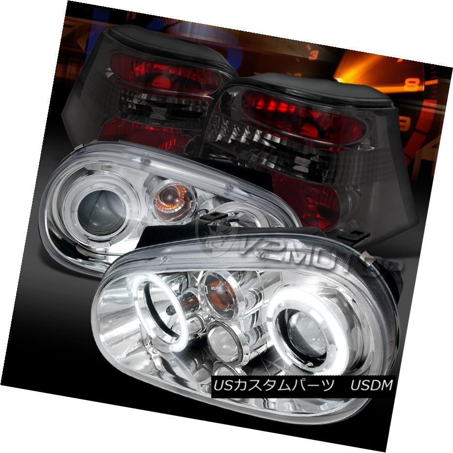 テールライト Fit 99-06 VW Golf Chrome Halo Projector Headlights+Smoke Tail Lamps フィット99-06 VWゴルフクロームハロープロジェクターヘッドライト+スモーキー keテールランプ 【並行輸入品】