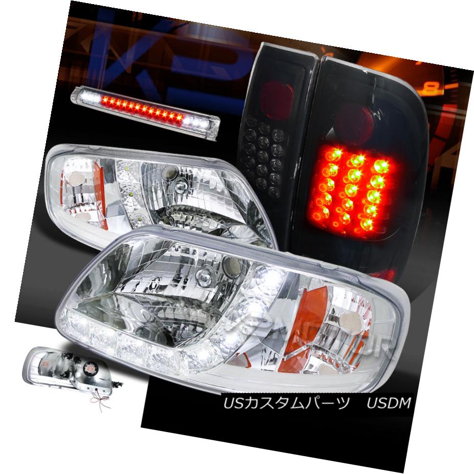 テールライト 97-03 F150 Clear SMD DRL Headlights+3rd Brake Lamp+Glossy Black LED Tail Lights 97-03 F150クリアSMD DRLヘッドライト+第3ブレーキランプ+光沢のある黒色LEDテールライト 【並行輸入品】