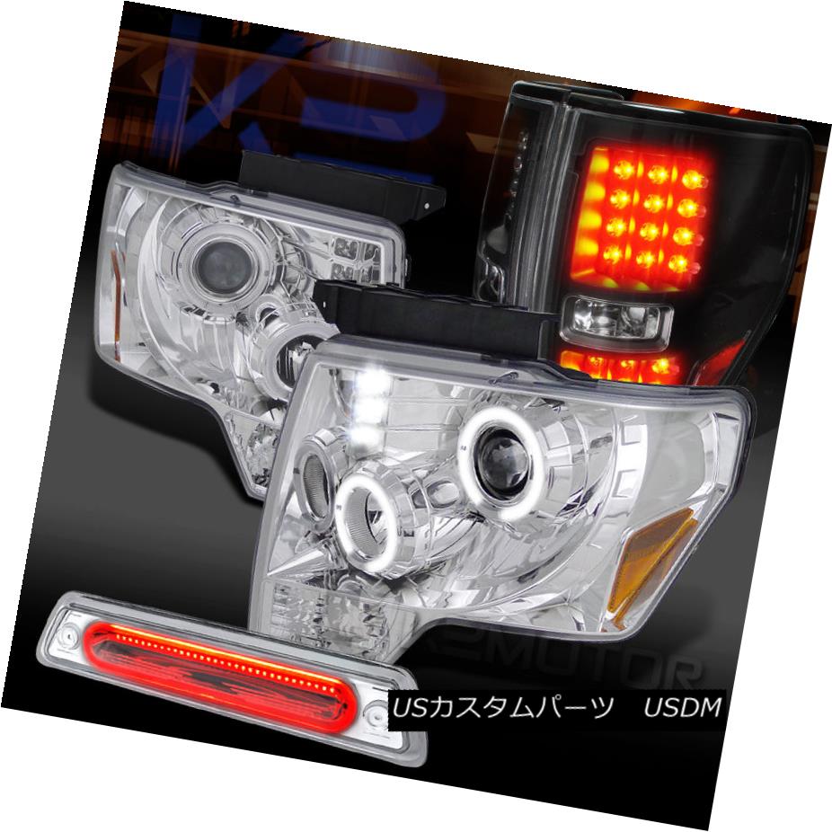 テールライト 09-14 F150 Chrome Halo Projector Headlights+3rd Brake+Black LED Tail Lamps 09-14 F150クロームハロープロジェクターヘッドライト+第3ブレーキ+ブラックLEDテールランプ 【並行輸入品】