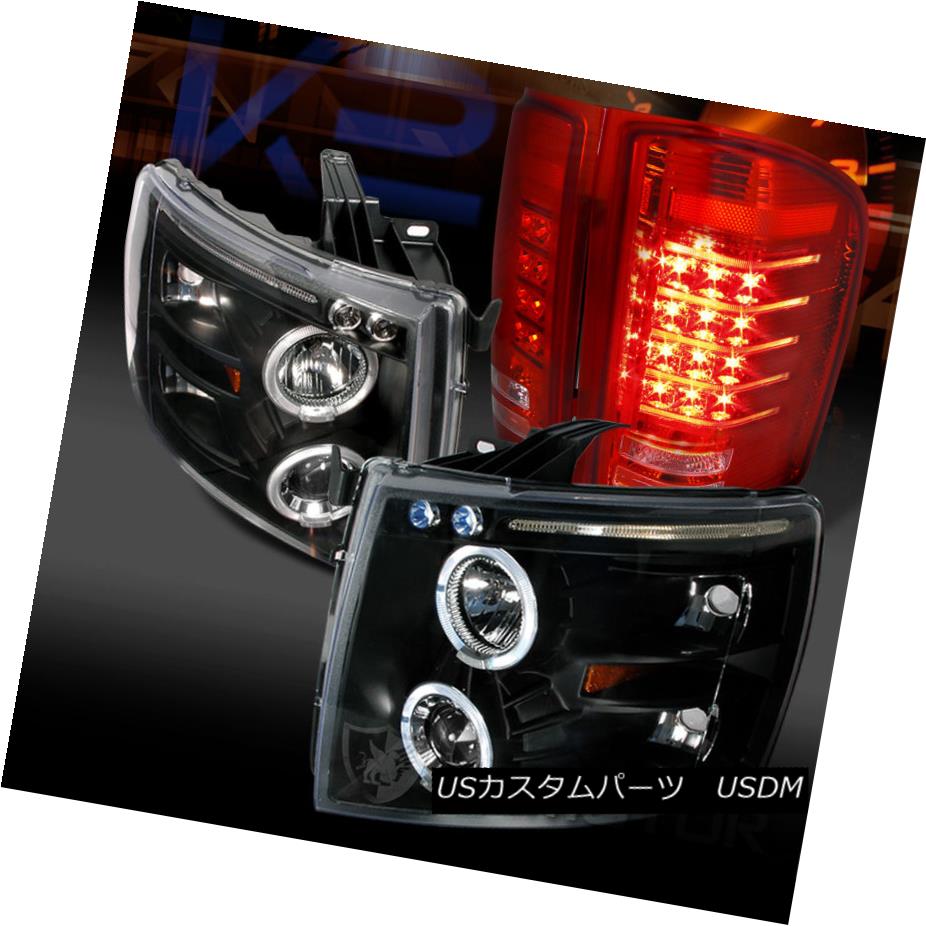 テールライト 07-14 Silverado Black Dual Halo Projector Headlights+Red LED Tail Lamps 07-14 Silverado Blackデュアル・ハロー・プロジェクター・ヘッドライト+レッドLEDテールランプ 【並行輸入品】