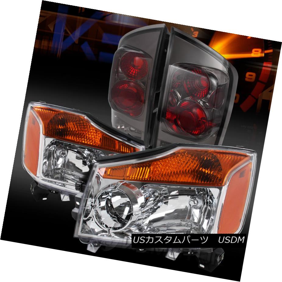 テールライト For Nissan 05-07 Armada Chrome Amber Headlights+Smoke Rear Tail Lamps 日産05-07アルマダクロームアンバーヘッドライト+スモール keリアテールランプ 【並行輸入品】