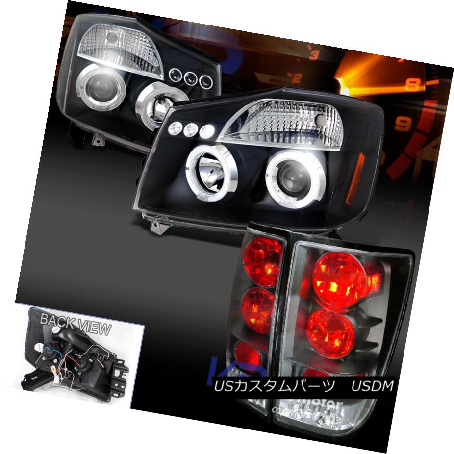 テールライト Black LED Halo Projector Headlights+Rear Brake Tail Lamp For 04-13 Nissan Titan ブラックLEDハロープロジェクターヘッドライト+ Rea rブレーキテールランプ04-13日産 【並行輸入品】
