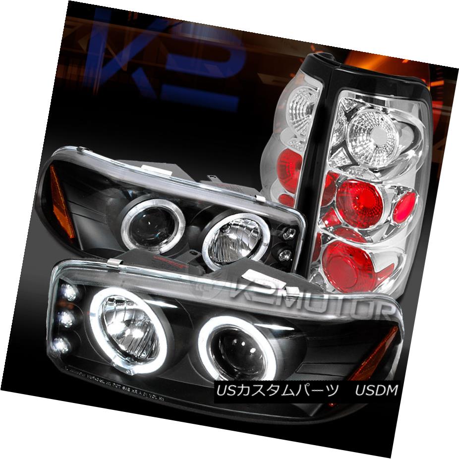 テールライト 99-03 GMC Sierra Black LED Halo Projector Headlights+Clear Tail Brake Lamps 99-03 GMC Sierra Black LEDハロープロジェクターヘッドライト+ Cle arテールブレーキランプ 【並行輸入品】