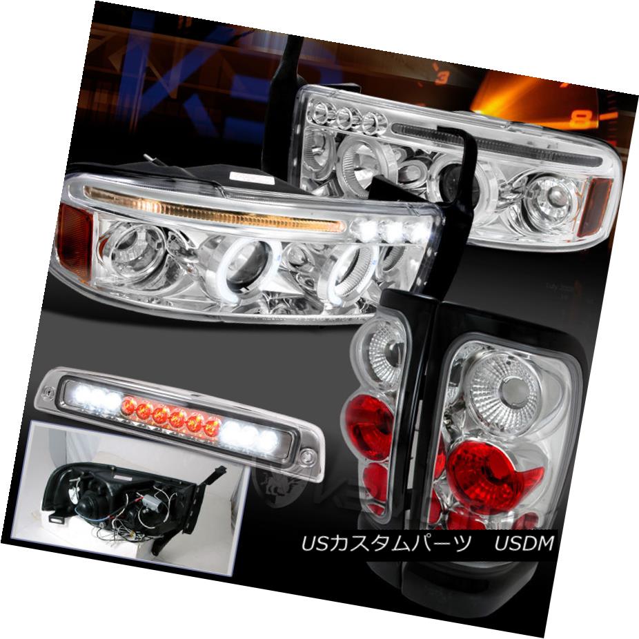 テールライト 94-01 DODGE RAM CHROME LED HALO PROJECTOR HEADLIGHT+TAIL LAMP+3RD BRAKE LIGHT 94-01ドッジ・メモリー・クロームLEDハロー・プロジェクターヘッドライト+テール・ランプ+ 3速ブレーキ・ライト 【並行輸入品】