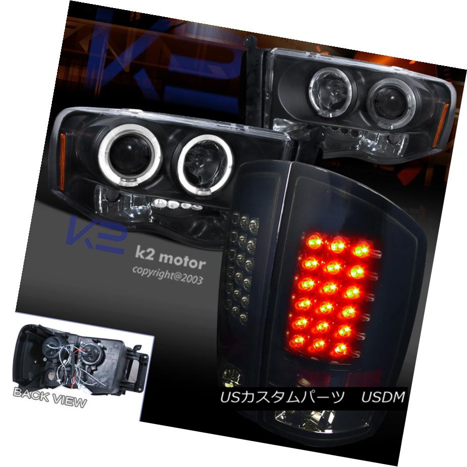 テールライト DODGE 02-05 RAM 1500 BLACK HALO PROJECTOR HEADLIGHT+GLOSSY SMOKE LED TAIL LAMP DODGE 02-05 RAM 1500 BLACKハロープロジェクターヘッドライト+グロス SY SMOKE LEDテールランプ 【並行輸入品】