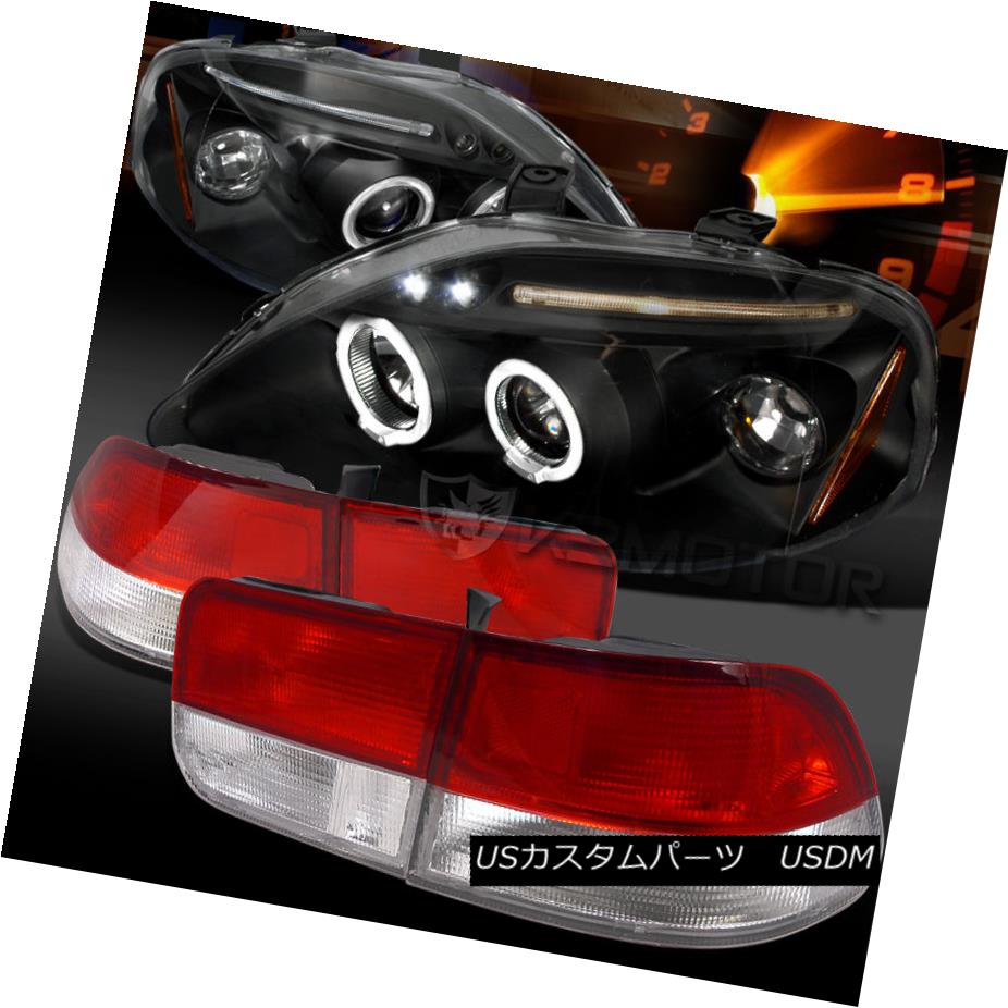 テールライト For 99-00 Civic 2DR Black Halo LED Projector Headlights+Red Clear Tail Lamps 99-00シビック2DRブラックハローLEDプロジェクターヘッドライト+レッドクリアテールランプ用 【並行輸入品】