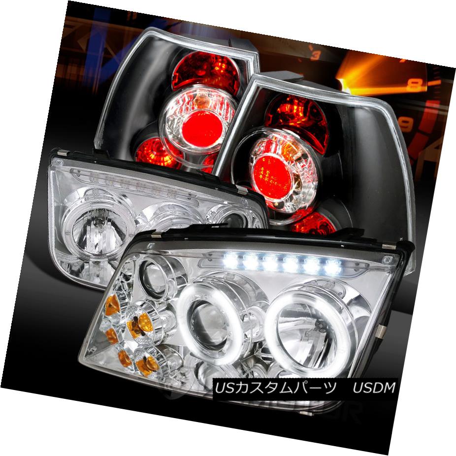 テールライト Fit 99-04 Jetta Chrome Halo LED DRL Projector Headlights+Black Tail Lamps Fit 99-04 Jetta Chrome Halo LED DRLプロジェクターヘッドライト+ Bla ckテールランプ 【並行輸入品】