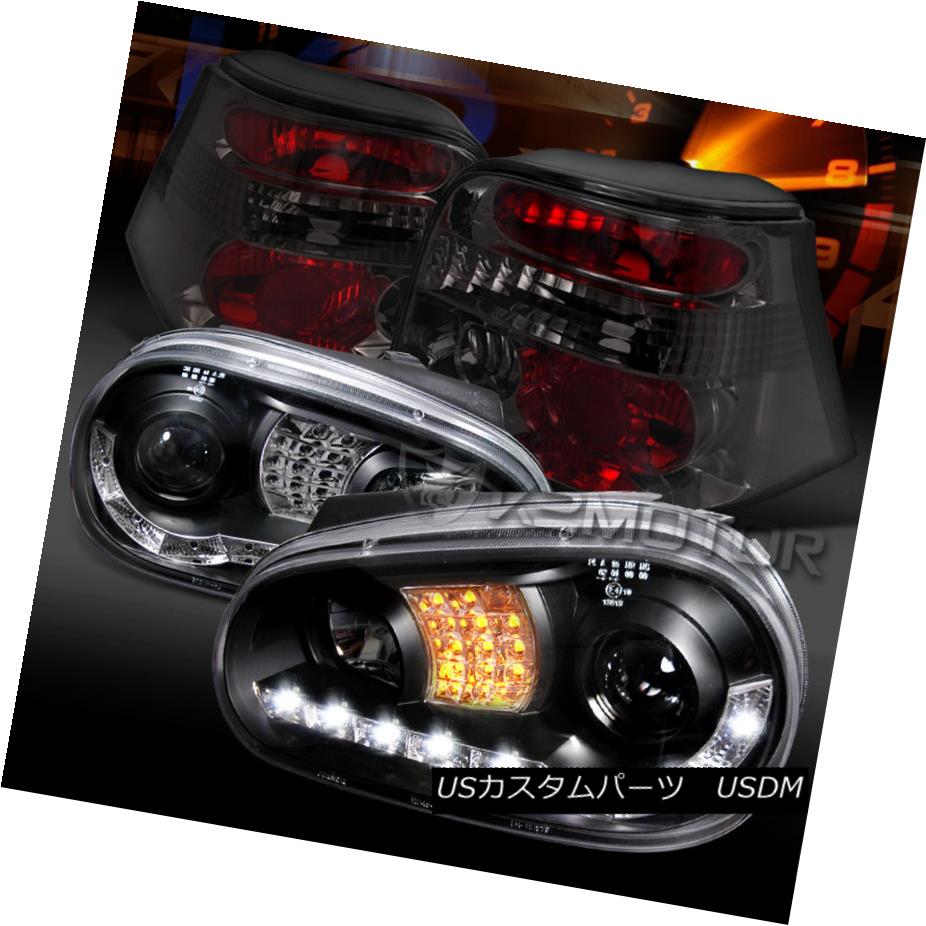 テールライト For 99-06 Golf Black LED Signal DRL Projector Headlights+Smoke Tail Lamps 99-06ゴルフブラックLEDシグナル用DRLプロジェクターヘッドライト+スモーキー keテールランプ 【並行輸入品】