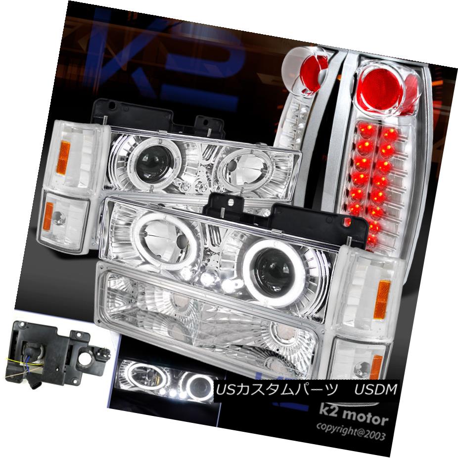 テールライト Chrome 94-98 GMC C/K Halo Projector Headlight+LED Tail Lamp+Corner Bumper Lamp クロム94-98 GMC C / Kハロープロジェクターヘッドライト+ LEDテールランプ+コーナーバンパーランプ 【並行輸入品】