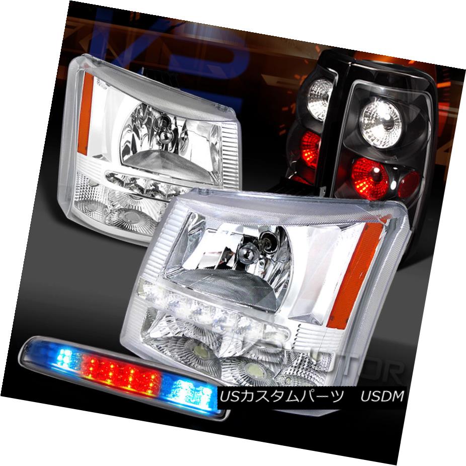 テールライト 03-06 Silverado Clear SMD LED DRL Headlights+3rd Brake+Black Tail Lamps 03-06シルバラードクリアSMD LED DRLヘッドライト+第3ブレーキ+ブラックテールランプ 【並行輸入品】