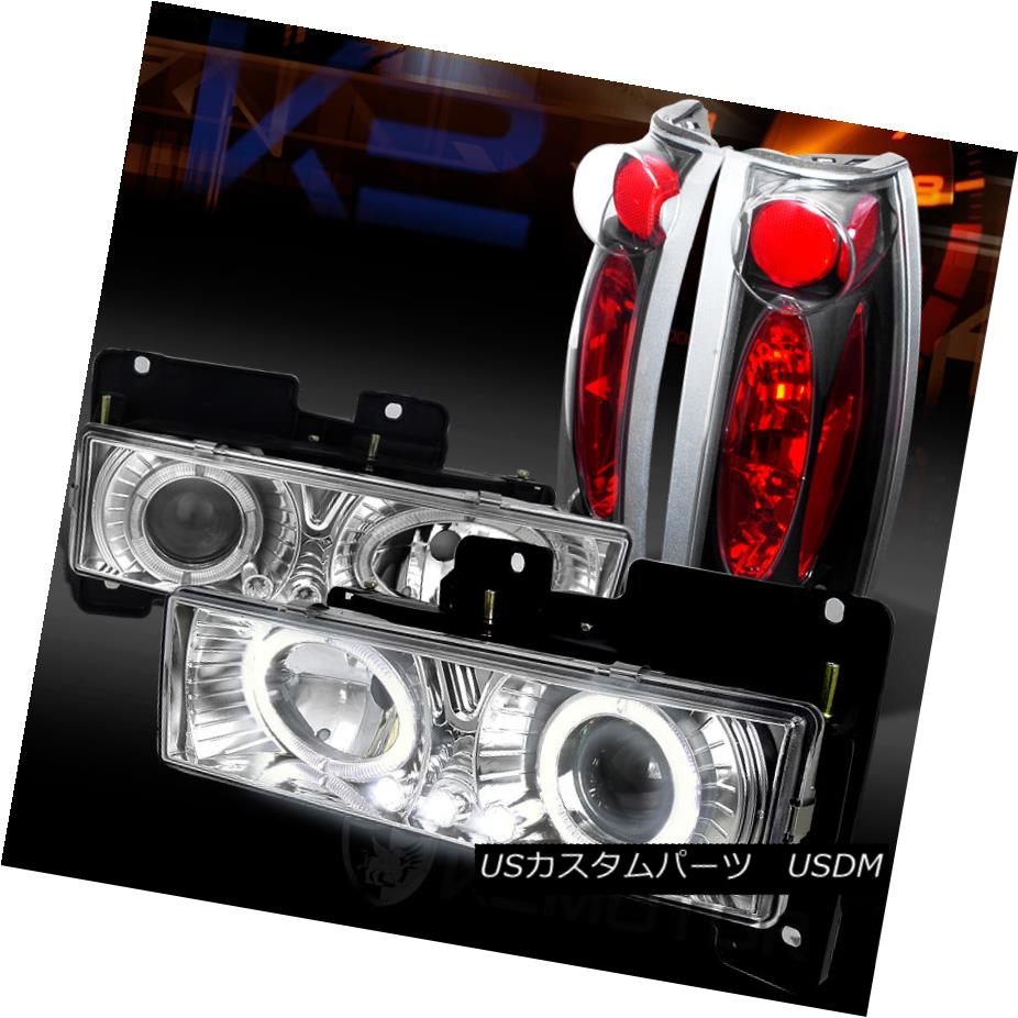 テールライト 88-98 Chevy C/K Pickup Chrome Halo LED Projector Headlights+Black Tail Lamps 88-98 Chevy C / KピックアップChrome Halo LEDプロジェクターヘッドライト+ Bla ckテールランプ 【並行輸入品】
