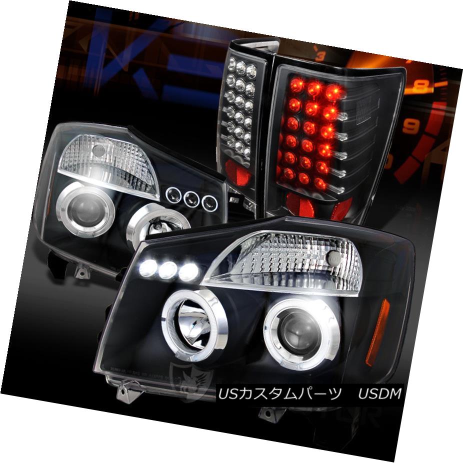 テールライト Fit 04-13 Titan Black Dual Halo Projector Headlights+LED Rear Tail Lamps フィット04-13タイタンブラックデュアルハロープロジェクターヘッドライト+ LEDリアテールランプ 【並行輸入品】