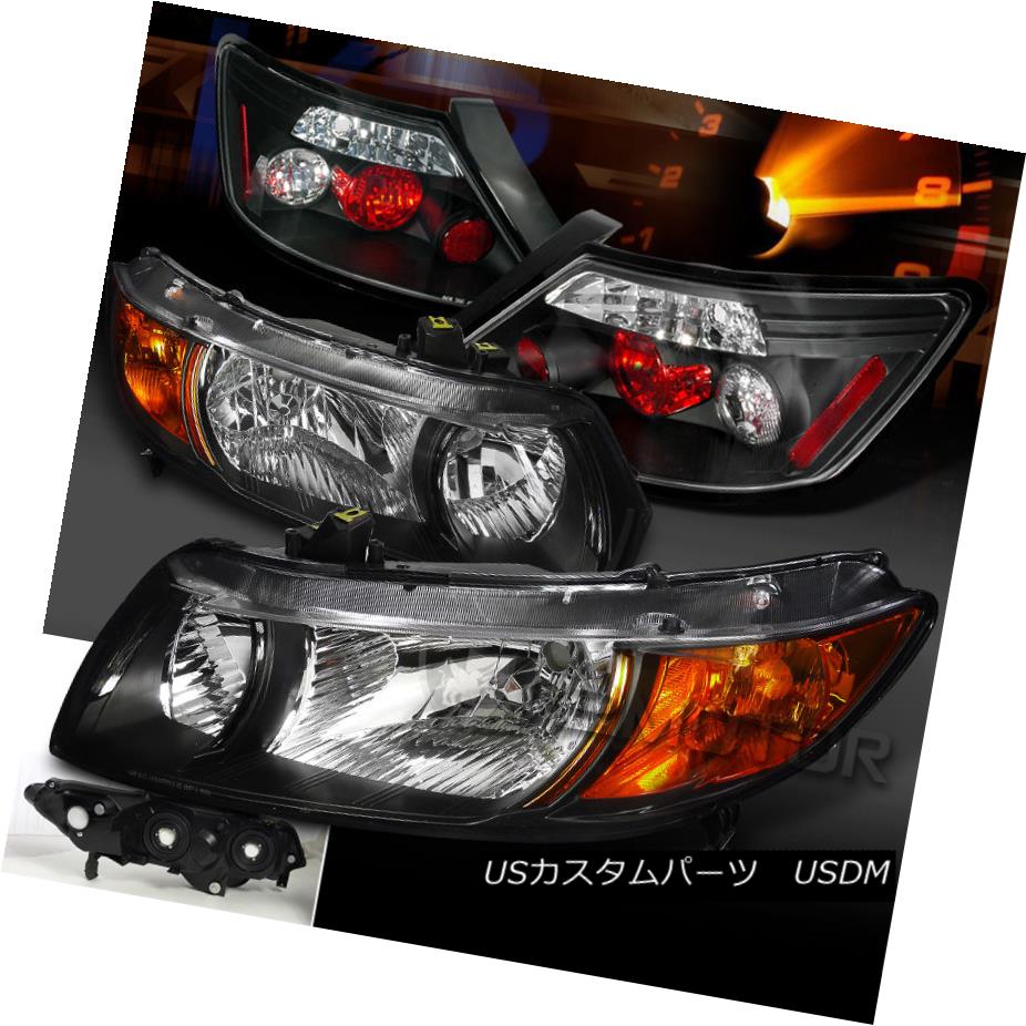 テールライト Fit 2006-2011 Civic 2Dr Black Headlights W/ Turn Signal+Tail Lights Brake Lamps フィット2006-2011シビック2DrブラックヘッドライトW /ターンシグナル+テールライトブレーキランプ 【並行輸入品】