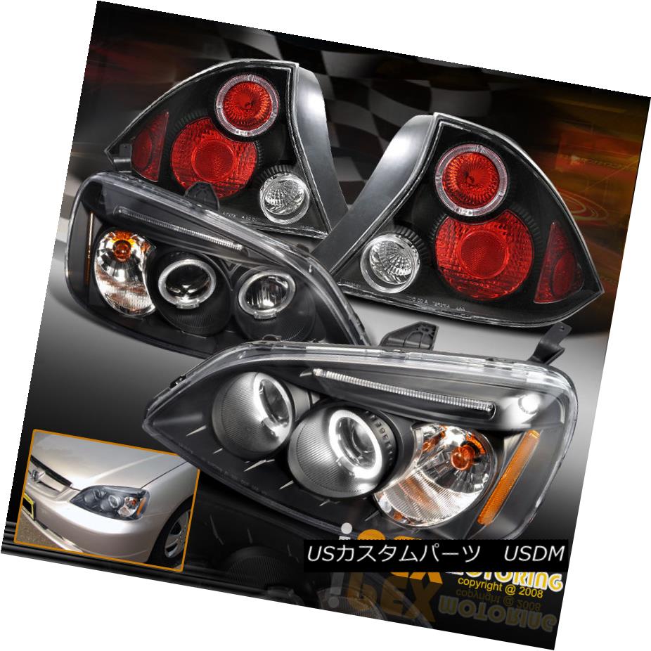 テールライト 2001 02 2003 Honda Civic 2Dr Projector LED Headlight + JDM Black Halo Tail Light 2001 02 2003 Honda Civic 2DrプロジェクターLEDヘッドライト+ JDMブラックハローテールライト 【並行輸入品】