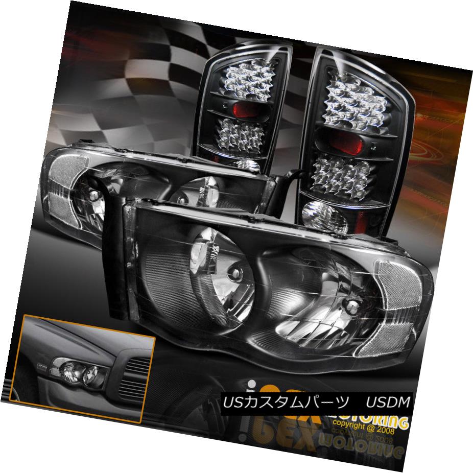 テールライト 2002-2005 Dodge RAM 1500 2500 3500 Black Headlights + FULL LED Black Tail Lights 2002-2005ダッジRAM 1500 2500 3500ブラックヘッドライト+フルLEDブラックテールライト 【並行輸入品】