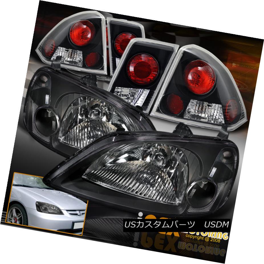 テールライト 2001 2002 2003 Honda Civic 4Dr Sedan JDM Black Headlights + Black Tail Lights 2001 2002 2003ホンダシビック4DrセダンJDMブラックヘッドライト+ブラックテールライト 【並行輸入品】